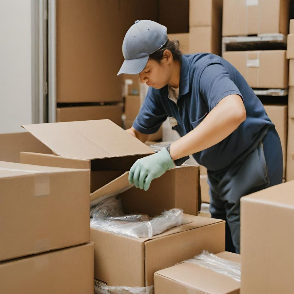 Hombre embalando contenido en cajas