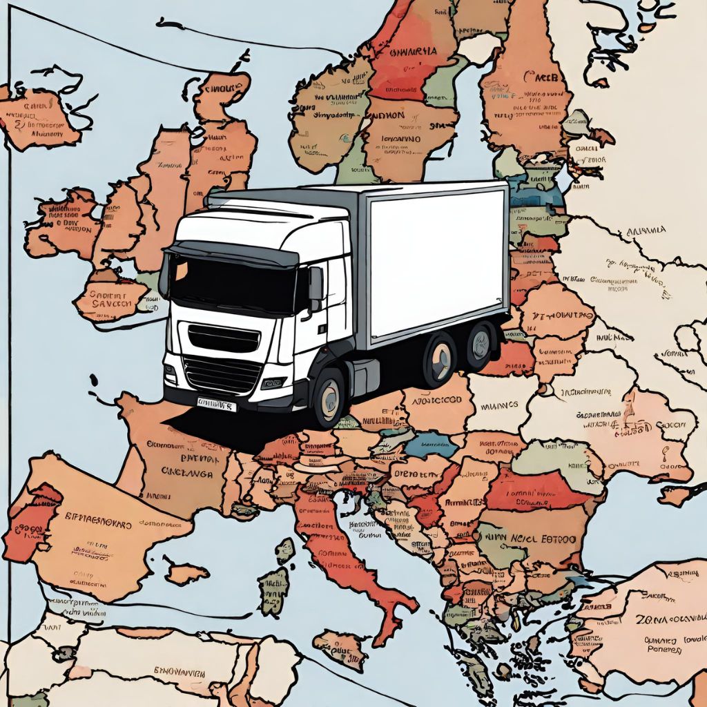 Un camión y el mapa de Europa